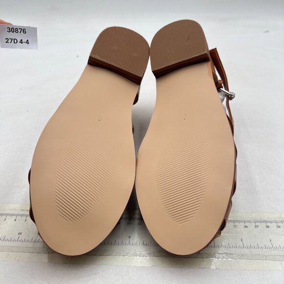 FSJ Camel Closed Toe Low Block Heel Woven Roman Ankle Strap Hollow Caged Sandals - Picture 7 of 8